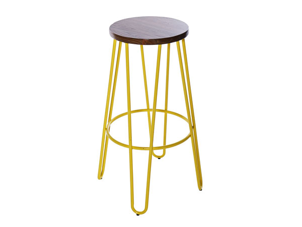 Hairpin Stool-–-Yellow with Natural Wood Seat