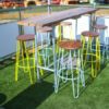 Hairpin Stools, yellow and blue