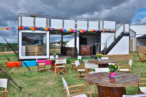 White Box Structure with outdoor seating