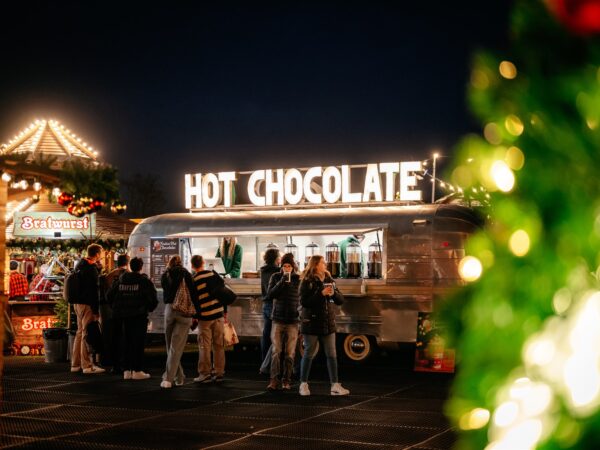 An Air Stream Bar in place at Christmas in Cambridge